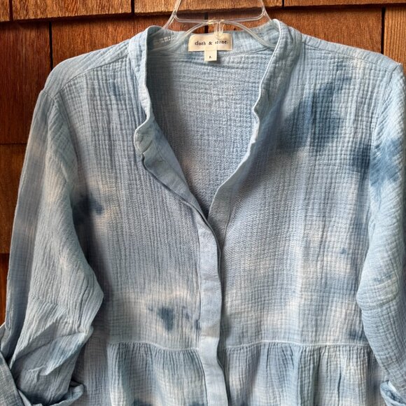 NWOT Anthropologie Cloth & Stone Blue Tie Dye Button Front Dress - Women's Large - Picture 4 of 12